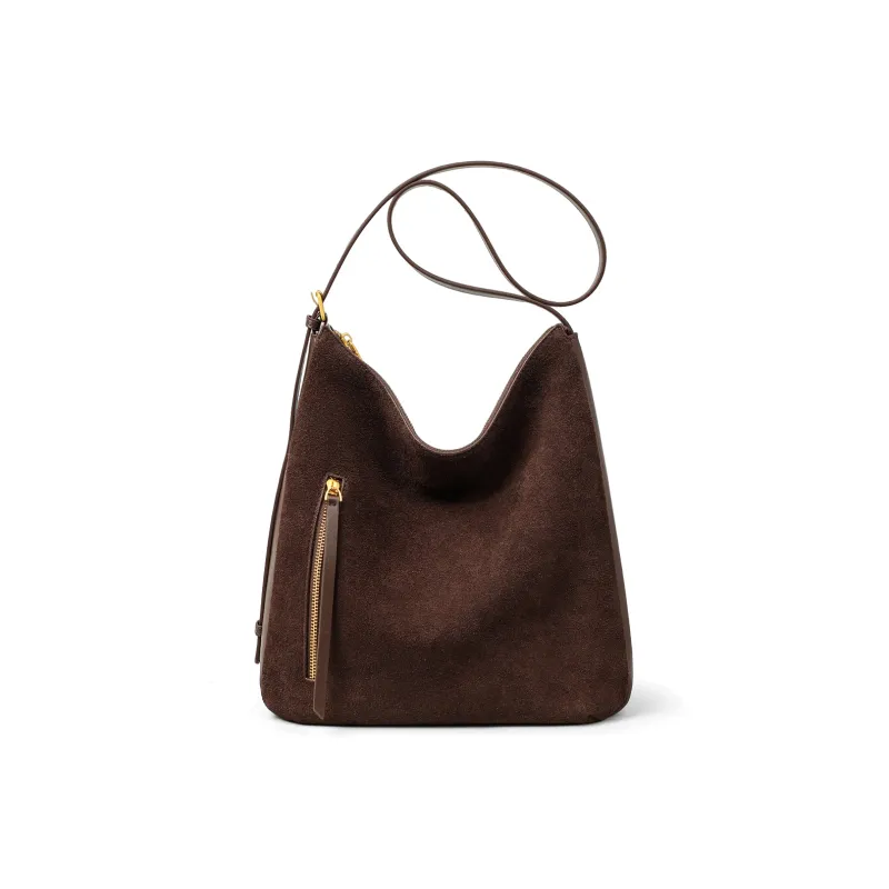 MILLIE'S Cow Leather Portable Underarm Shoulder Bag, Bucket Bag Women's Coffee/Wine Purple-3