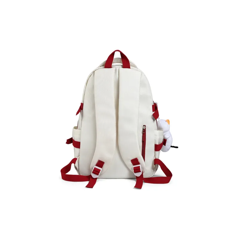 COMELY Fabric Backpack Laptop Bag Backpack Unisex White & Red/White & Blue-5