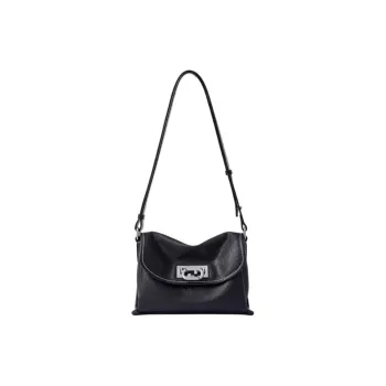 FION Cow Leather Small Square Bag Shoulder Bag Small Size Women's Classic Black/Moss Green