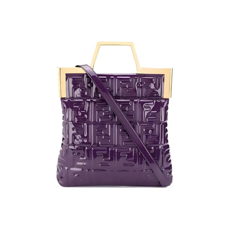 FENDI Patent Leather Tote Bag Shopping Bag Shoulder Bag Crossbody Bag Handbags Small Size Women's Purple-2