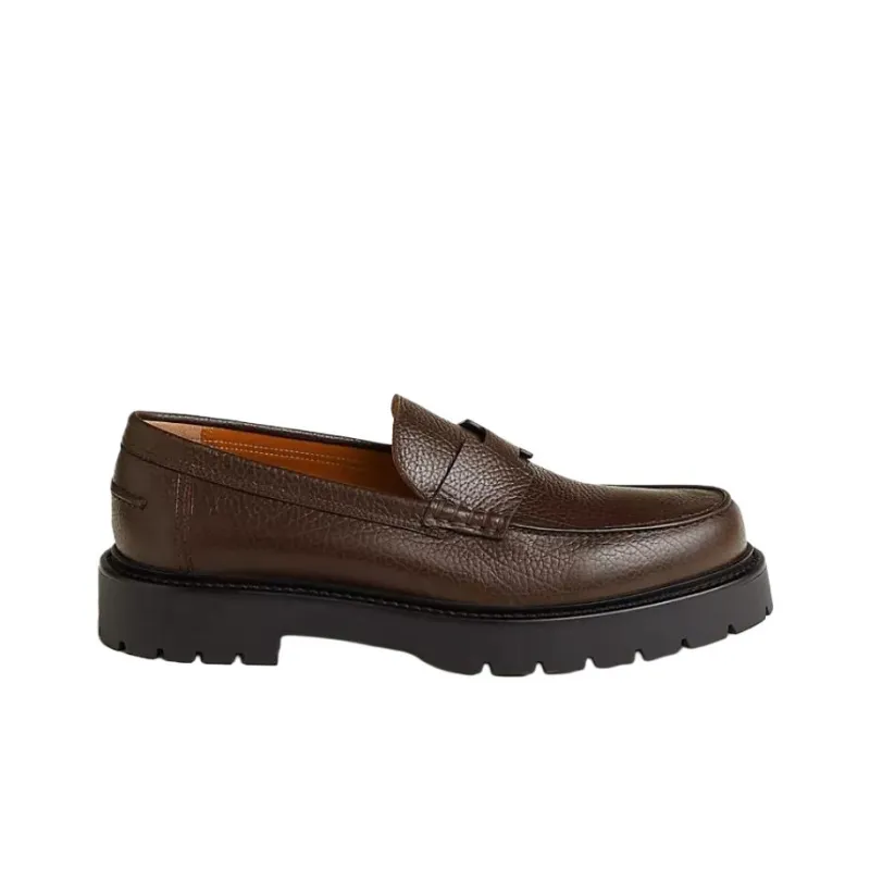 HERMES Klement Loafers 3cm Men's Brown-1