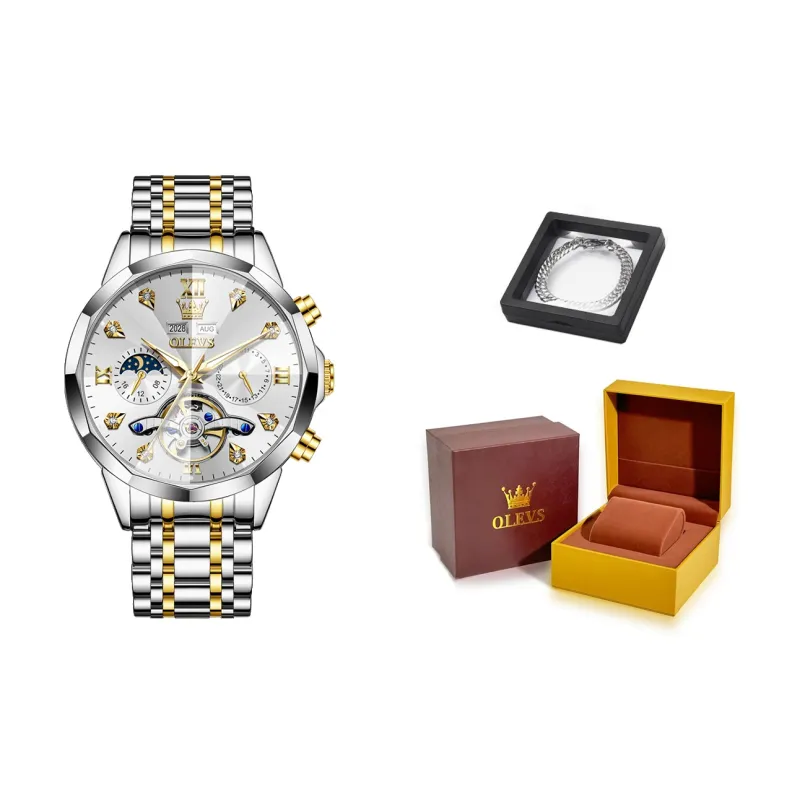 OLEVS Play The Cool Series Mechanical Movement Stainless Steel Watchband Watch Men's Watches Black Dial-29