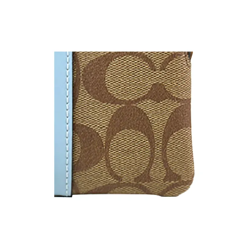 COACH Corner Zip Leather Card Holder Wallet Clutches Wrist Bags Medium Size Women's #Brown Multicolor Sky#-2