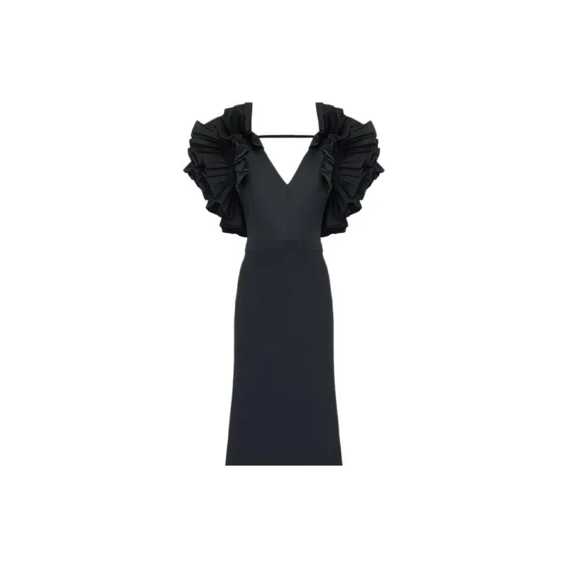 Alexander McQueen Exploded Shoulder Evening Dress In Black Short-Sleeved Dresses Women's Black-3