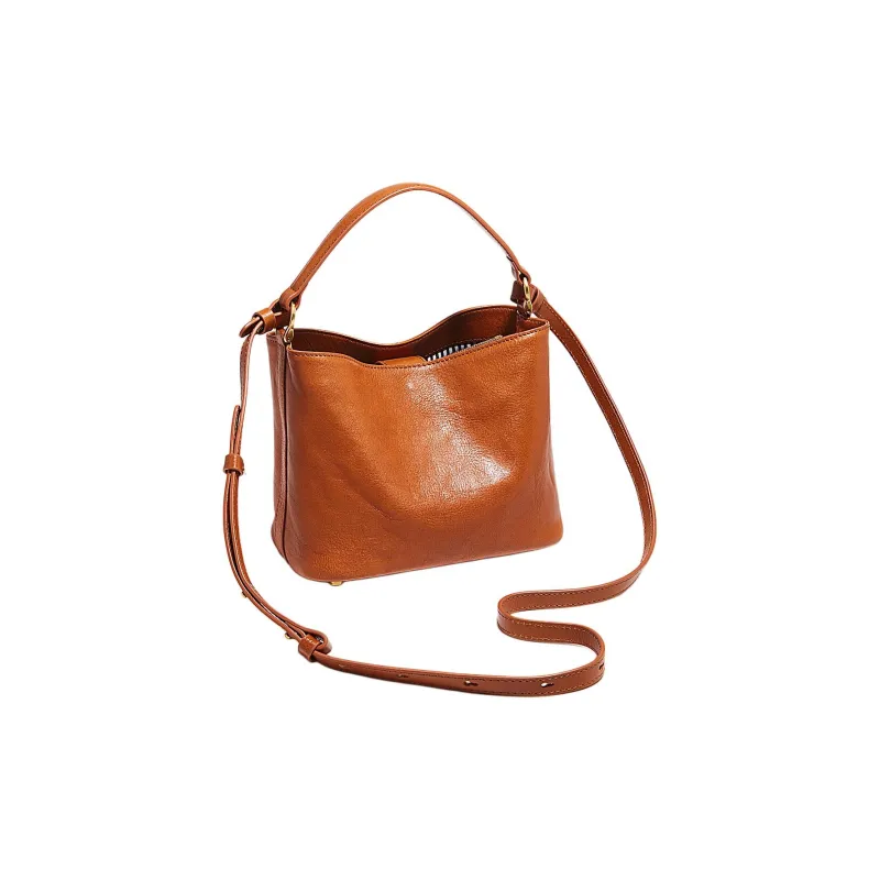 Marino Orlandi Top Grain Vegetable Tanned Cow Leather Handbag Medium Size Women's Yellow/Brown-2