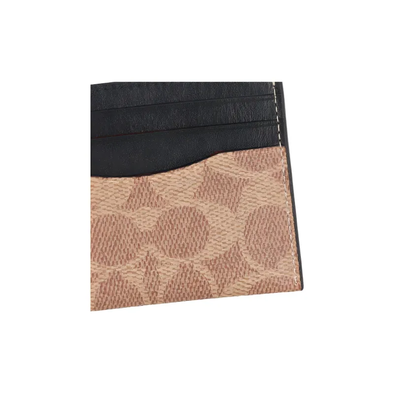 COACH Card Case Coated Canvas With Calfskin Leather Storage Bag Money Clip Card Holder Card Wallet Men's Khaki-5