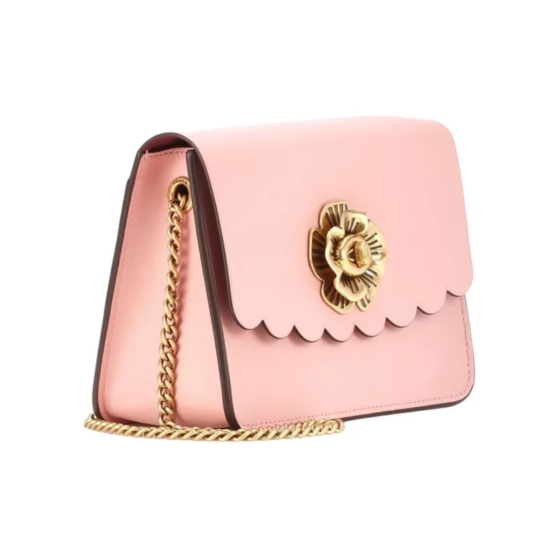 COACH Bowery Solid Color Leather Shoulder Bag Crossbody Bag Small Size Women's Cherry Blossom Pink-4