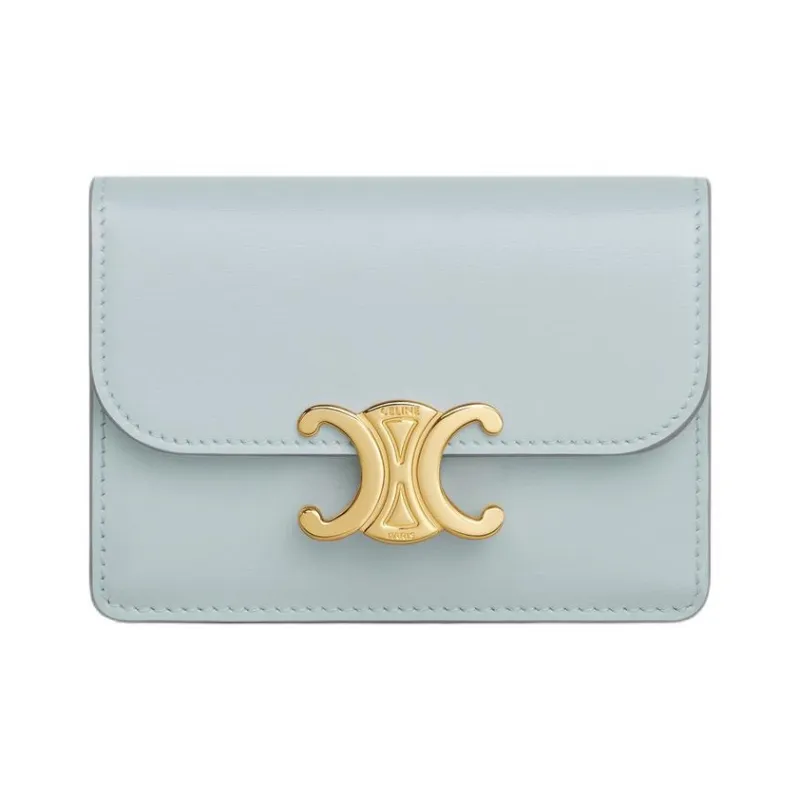 CELINE Triomphe Calfskin Card Holder Women's Ice Blue-0
