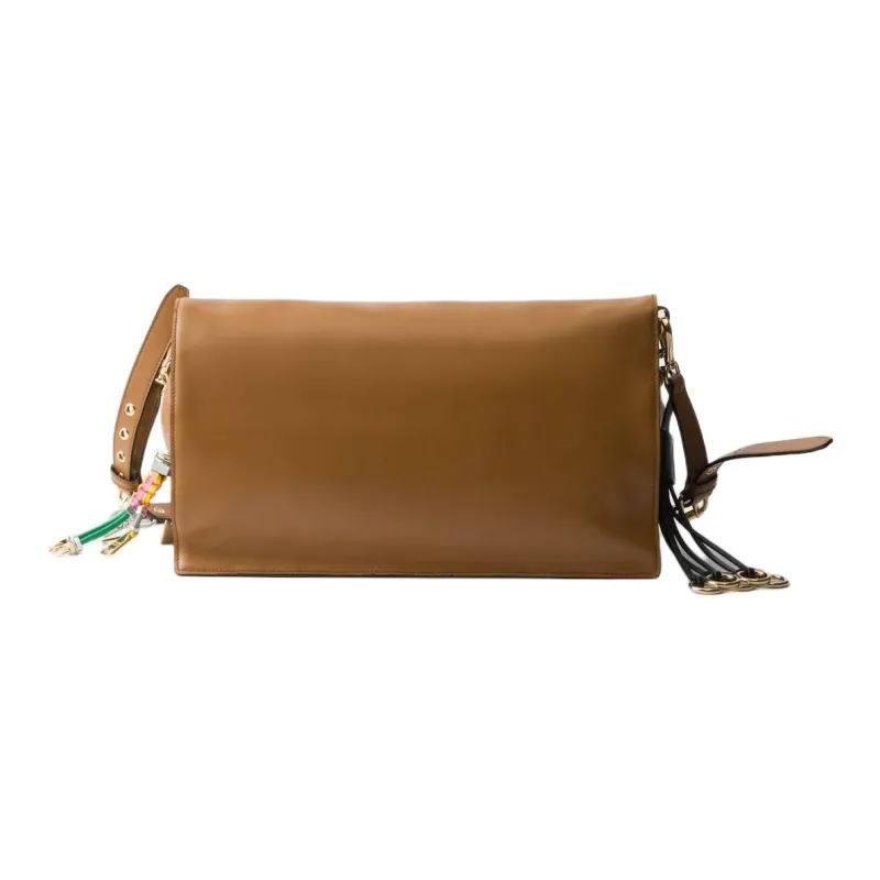 PRADA Leather Shoulder Bag Large Size Women's Caramel-2