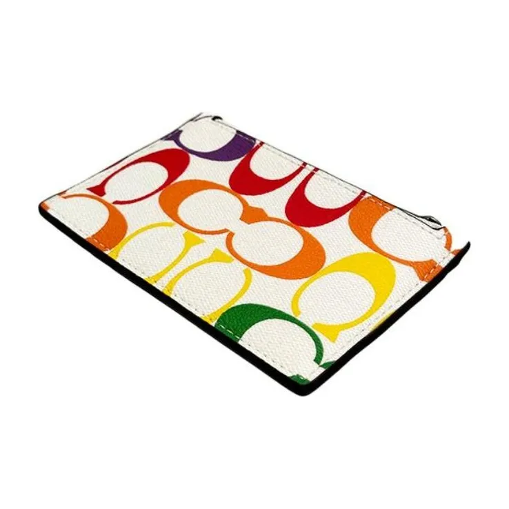 COACH Card Case Canvas With Leather Card Holder Coin Purse Women's Rainbow-2