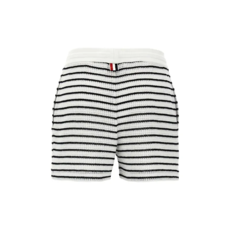 THOM BROWNE Logo Patch Striped Drawstring Shorts-1