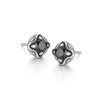 IDEAGEMER 925 Sterling Silver Stud Earrings Men's Black