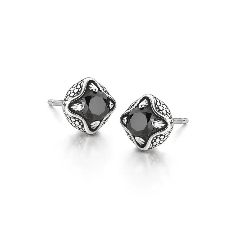 IDEAGEMER 925 Sterling Silver Stud Earrings Men's Black-0