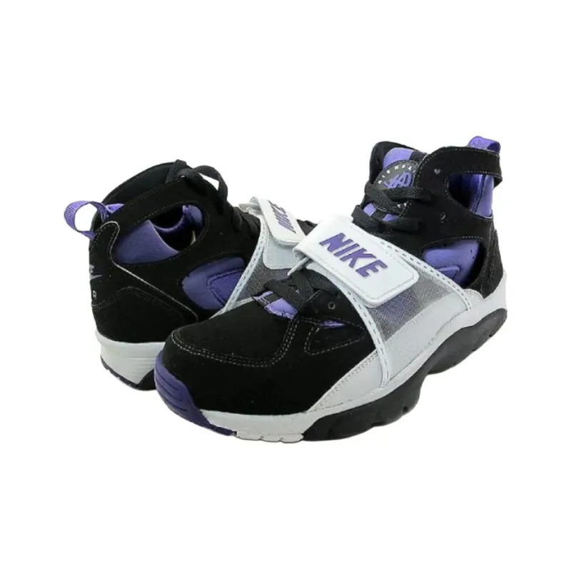 Nike Air Trainer Huarache Anti Slip Wear Resistant Mid Top Vintage Basketball Shoes Men's Black Purple-3