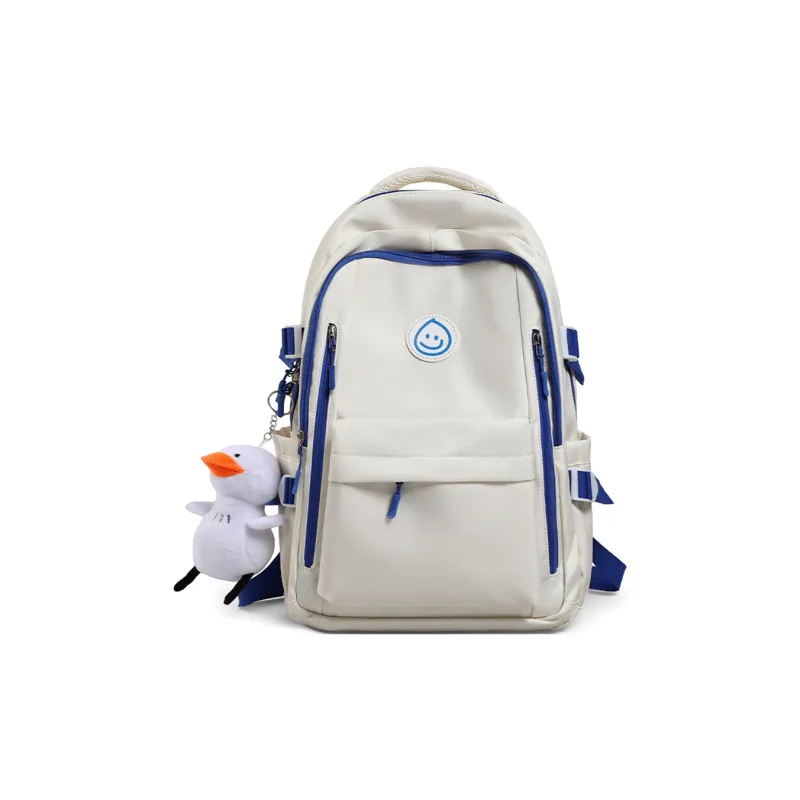COMELY Fabric Backpack Laptop Bag Backpack Unisex White & Red/White & Blue-8
