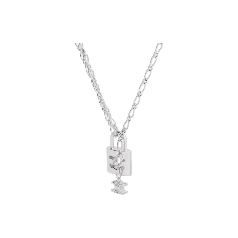 CELINE Triomphe Lock Necklace In Brass With Rhodium Finish-0