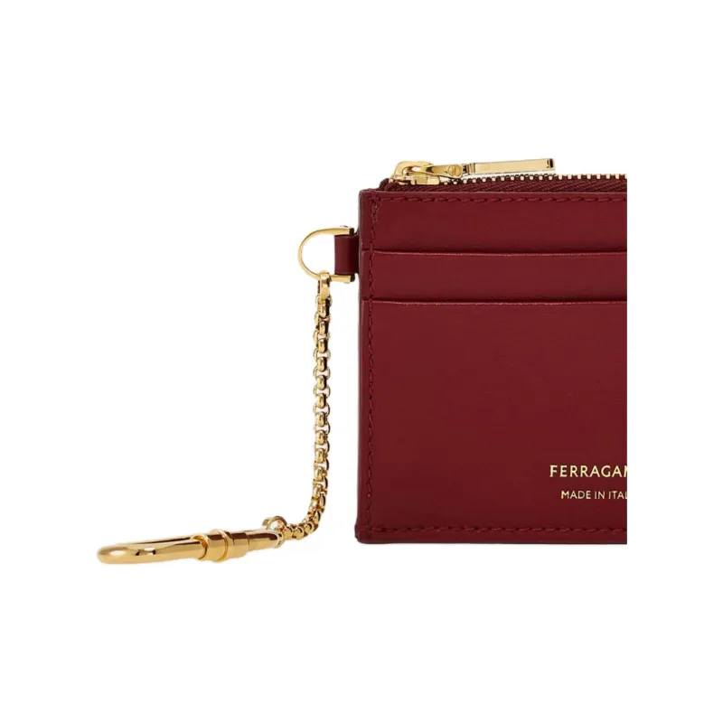 FERRAGAMO Calfskin Card Holder Women's Burgundy Color-4