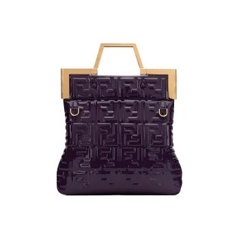 FENDI Patent Leather Tote Bag Shopping Bag Shoulder Bag Crossbody Bag Handbags Small Size Women's Purple