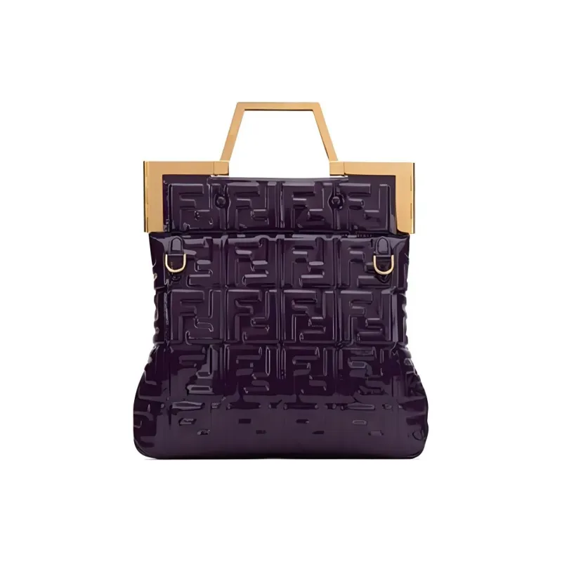 FENDI Patent Leather Tote Bag Shopping Bag Shoulder Bag Crossbody Bag Handbags Small Size Women's Purple-0