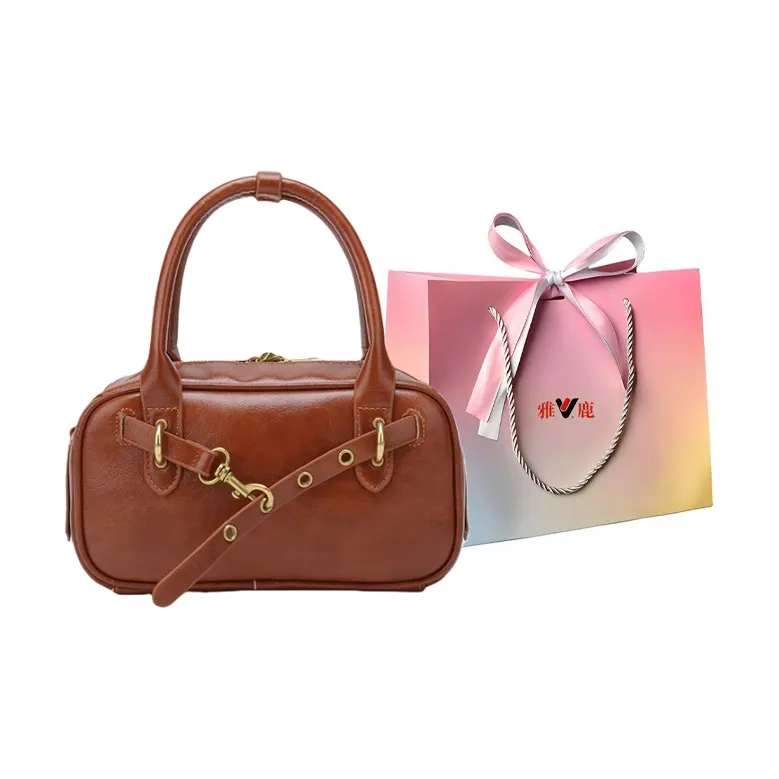 Yalu PU Bowling Bag, Handbag Women's Burgundy/Black/Coffee/Brown-13