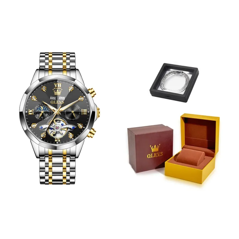 OLEVS Play The Cool Series Mechanical Movement Stainless Steel Watchband Watch Men's Watches Black Dial-30