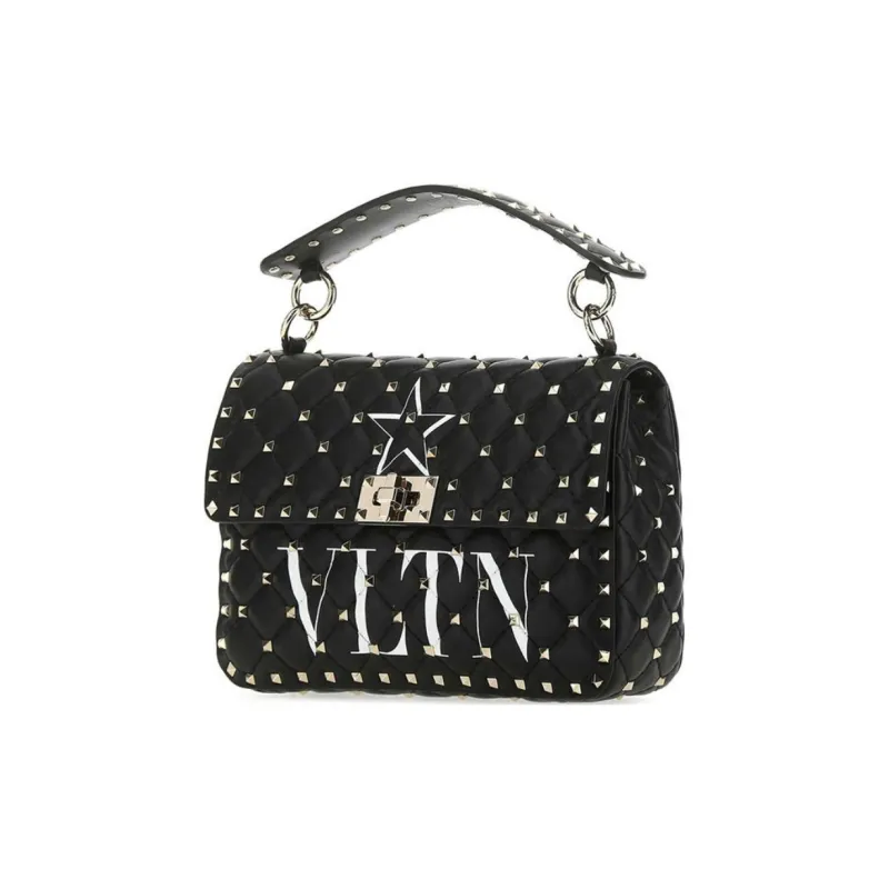 Valentino Leather Shoulder Bag Crossbody Bag Handbag Women's Black-3