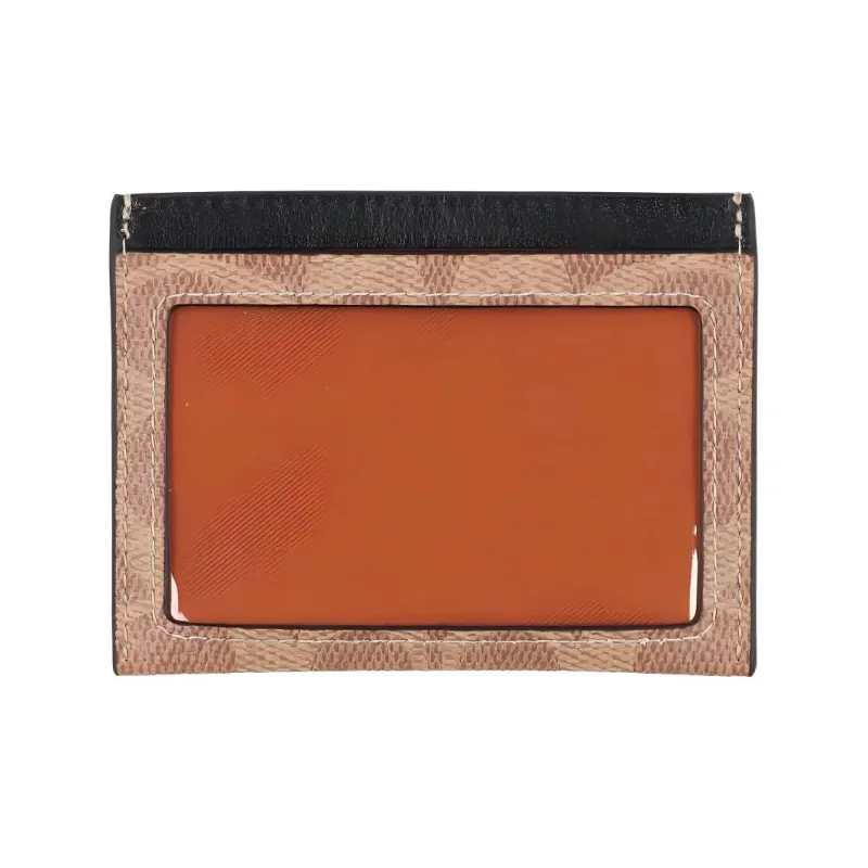 COACH Card Case Coated Canvas With Calfskin Leather Storage Bag Money Clip Card Holder Card Wallet Men's Khaki-2