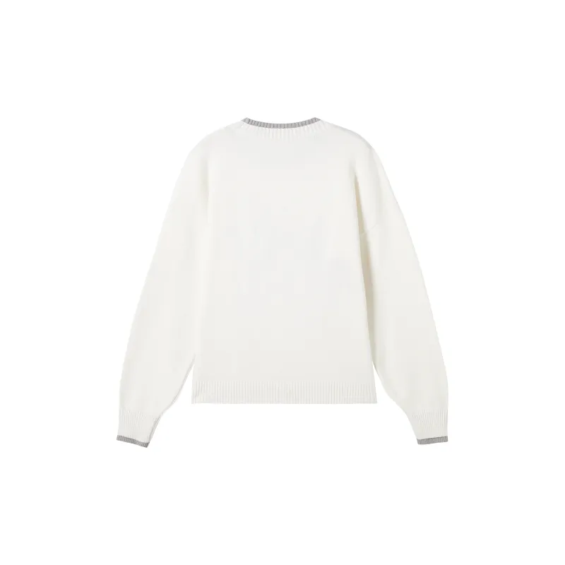 DIALOGUE Sweater Women's Landscape Embroidery White-1
