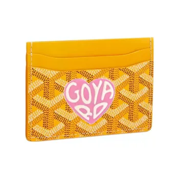 GOYARD Saint-Sulpice Canvas With Calfskin Card Clip Card Holder Unisex Yellow/Pink Small Heart