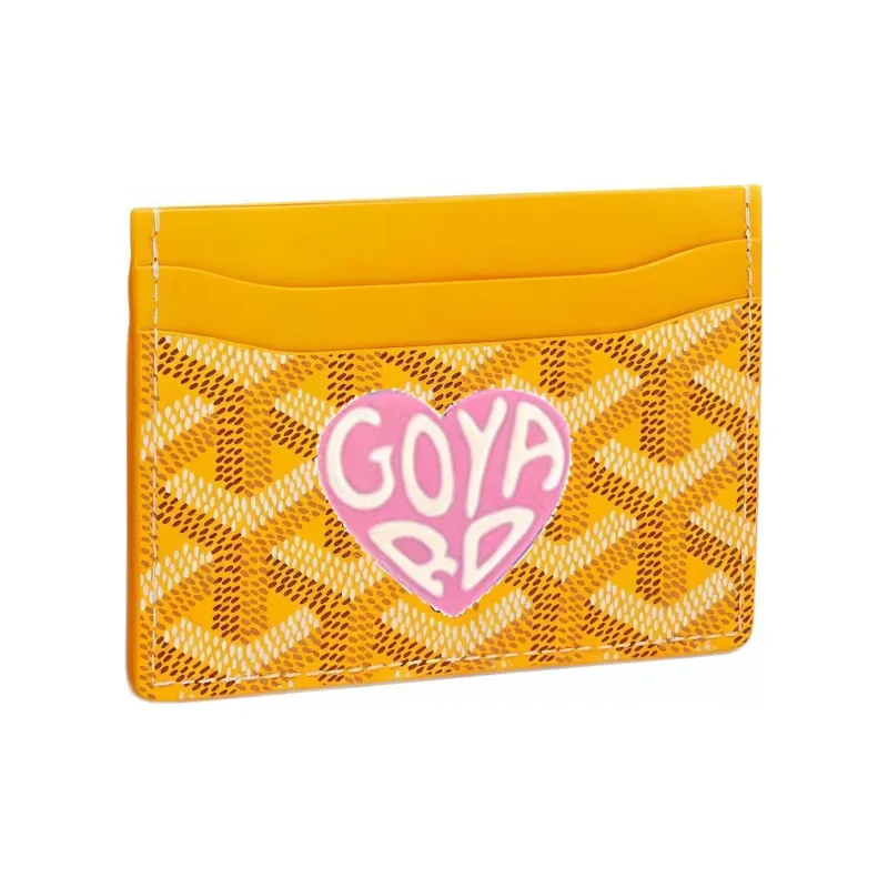 GOYARD Saint-Sulpice Canvas With Calfskin Card Clip Card Holder Unisex Yellow/Pink Small Heart-0