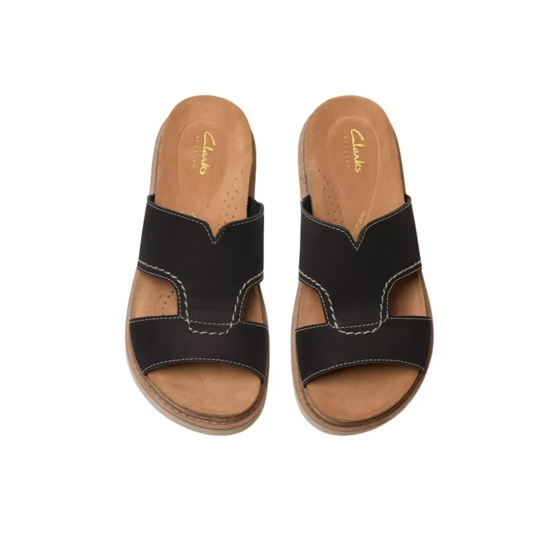 Clarks Rubber Sole Abrasion Resistant Slide Slippers Women's Black-3