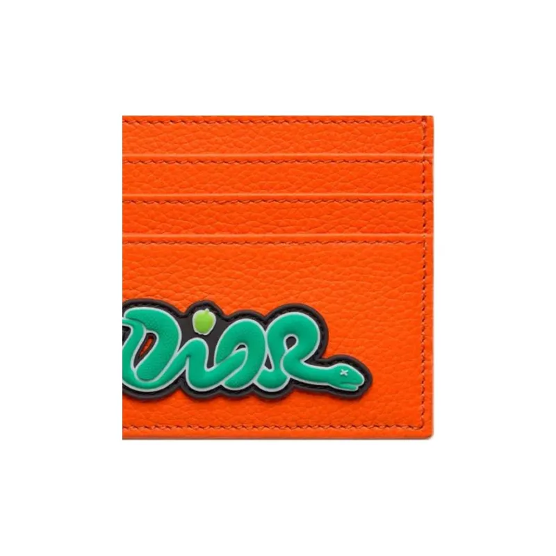 DIOR KAWS Collaboration Cow Leather Card Holder Women's Vermilion-2