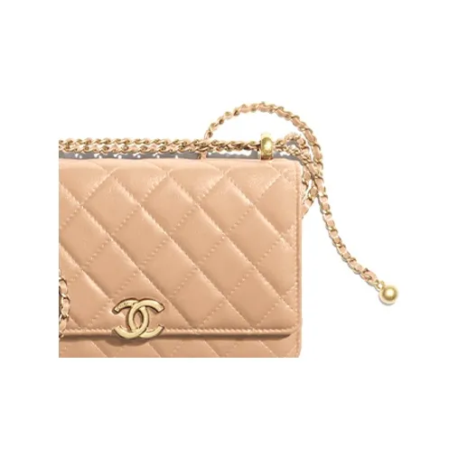 CHANEL WOC Small Gold Ball Cow Leather Wallet On Chain, Coin Purse, Shoulder Bag, Crossbody Bag Women's Nude/Milk Tea-3