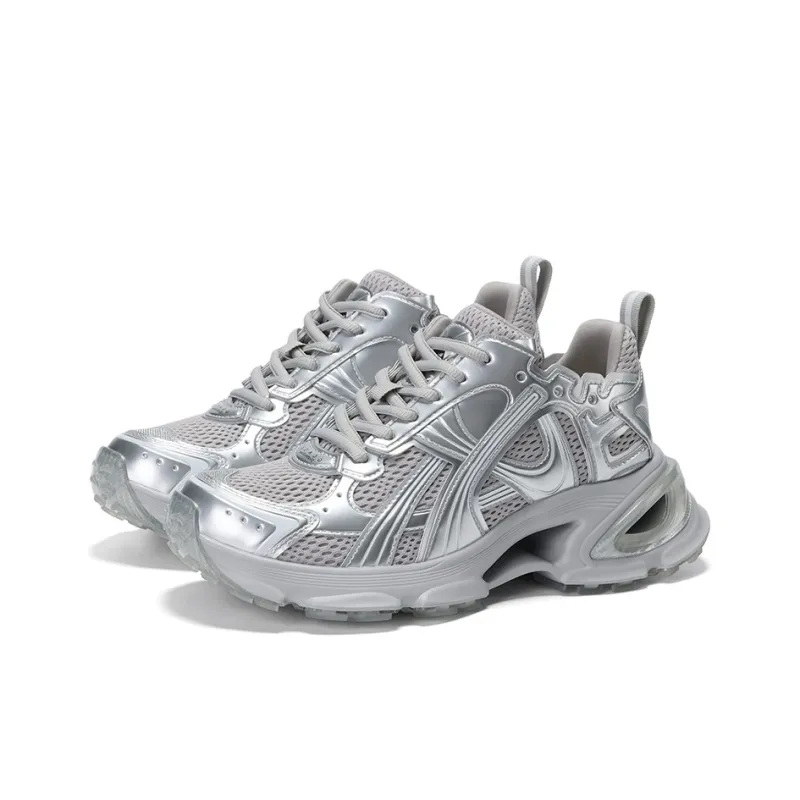 GG CC Chunky Sneakers Women's Low Top Silver/Ecru-2