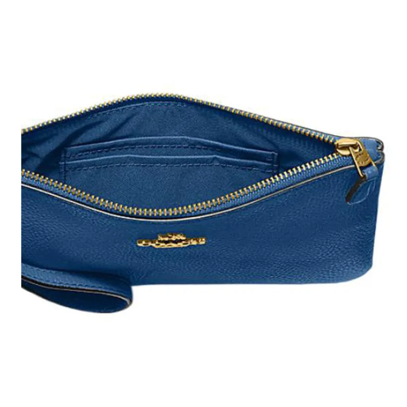 COACH Wristlet Cow Leather Clutch Wrist Bag Small Size Women's Blue-4