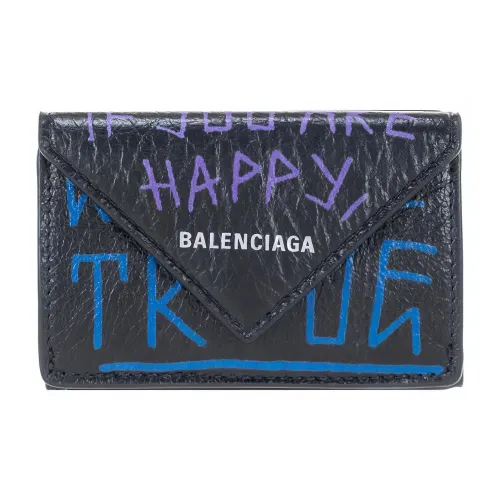 Balenciaga PAPIER Leather Coin Purse Card Holder Wallet Mini Unisex Black