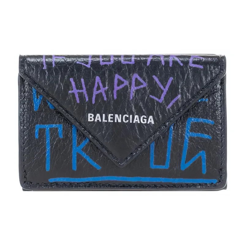 Balenciaga PAPIER Leather Coin Purse Card Holder Wallet Mini Unisex Black-0