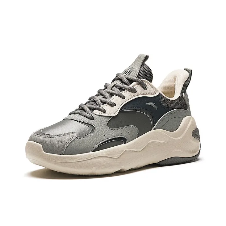 Anta Gravitation Cushioned Wear-Resistant Height Increasing Low-Top Chunky Sneakers Men's Gray White-1