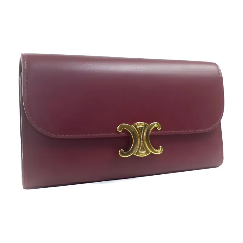 CELINE Leather Clutch Regular Women's Burgundy-1