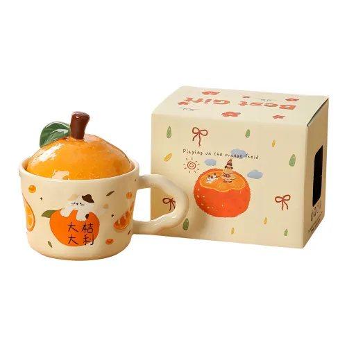 TLIT Cute Orange Cat Mug With Lid Creative Good Luck Cup For Home Coffee