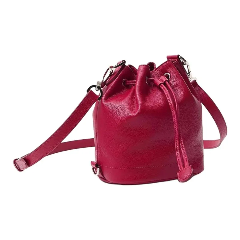 LONGCHAMP Le Foulonné Cow Leather Textile Bucket Bags Shoulder Bag Crossbody Bag Large Size Women's Red-2