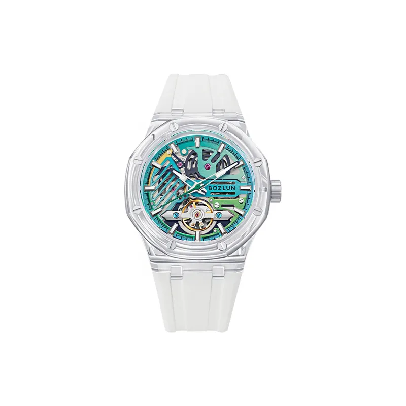 BOZLUN Phantom Collection Acrylic Transparent Caseback Automatic Mechanical Movement Unisex Cut Out Dial-8