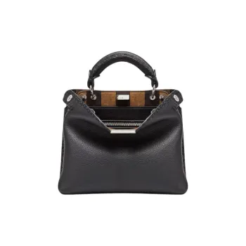 FENDI SelleriaPeekaboo Leather Handbag Small Size Men's Black