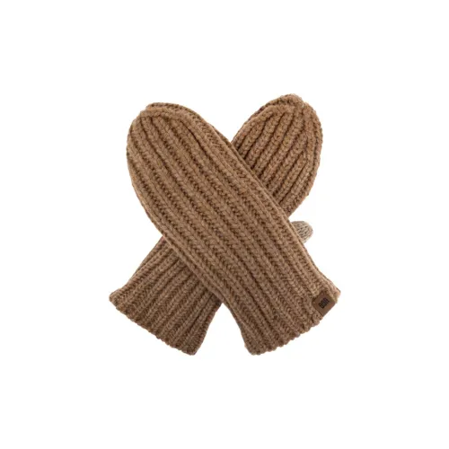 UGG Acrylic Nylon Wool Faux Fur Knit Gloves Women's Brown