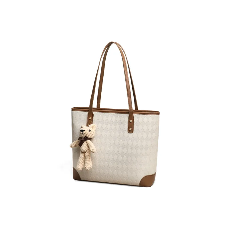 COMELY Cow Leather Tote Bag Shopping Bag Shoulder Bags Women's Ecru-4