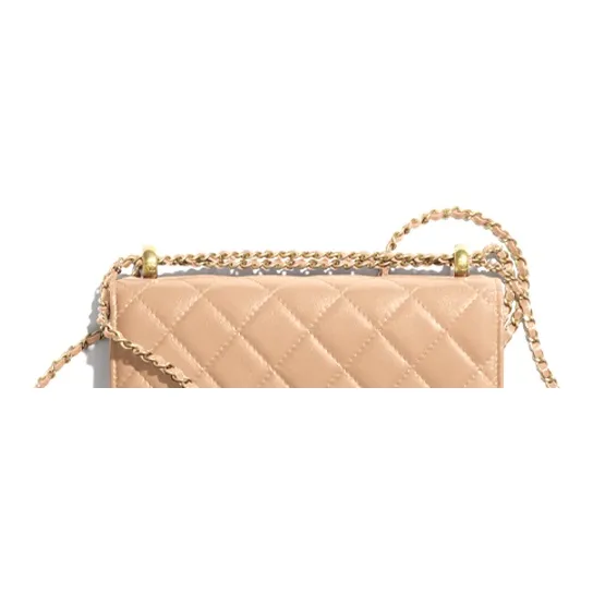 CHANEL WOC Small Gold Ball Cow Leather Wallet On Chain, Coin Purse, Shoulder Bag, Crossbody Bag Women's Nude/Milk Tea-2