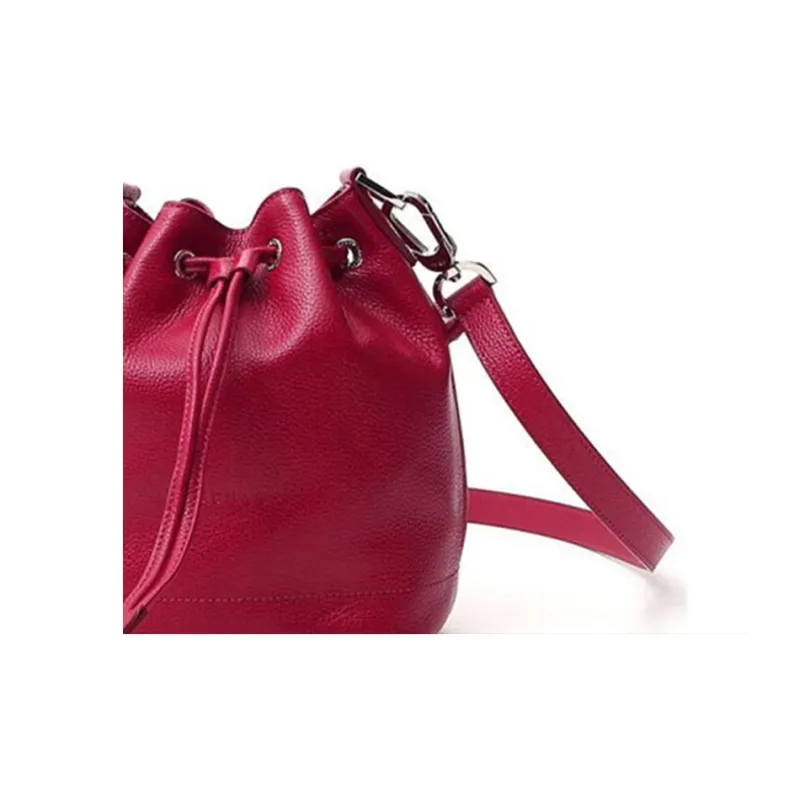 LONGCHAMP Le Foulonné Cow Leather Textile Bucket Bags Shoulder Bag Crossbody Bag Large Size Women's Red-4