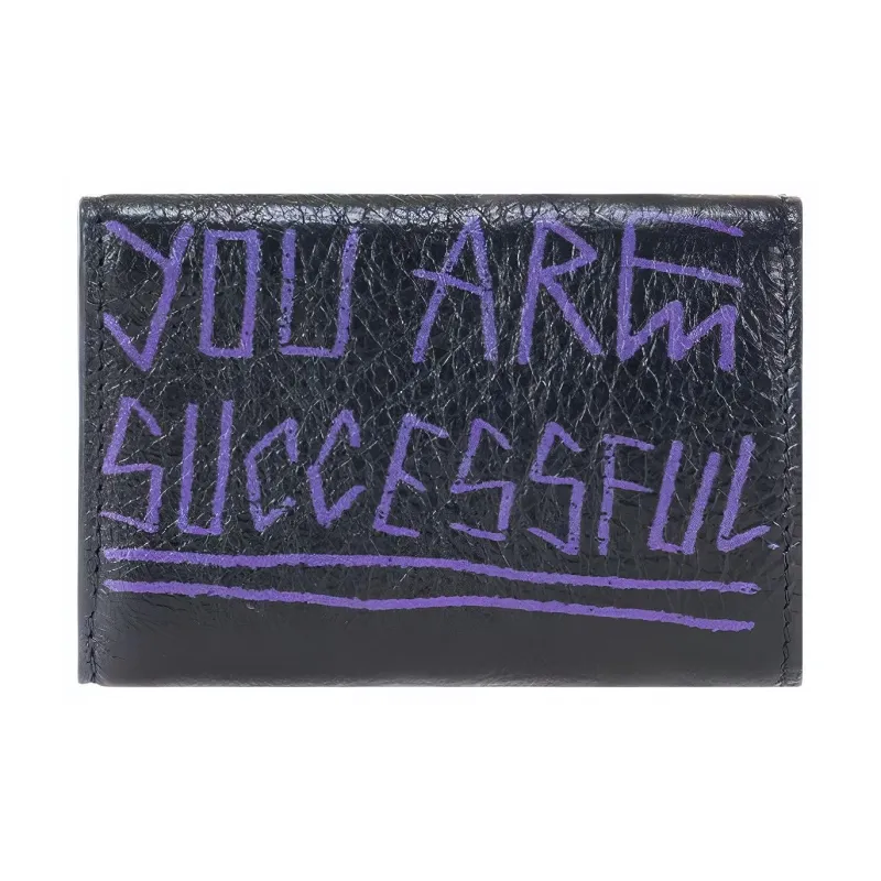 Balenciaga PAPIER Leather Coin Purse Card Holder Wallet Mini Unisex Black-2