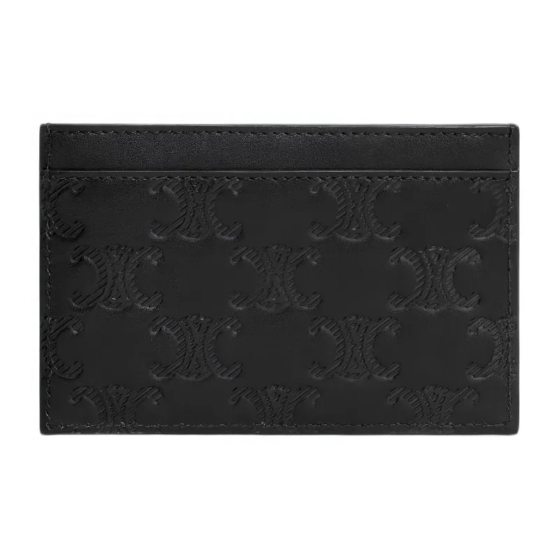 CELINE Triomphe Cow Leather Card Holder Men's Black-2