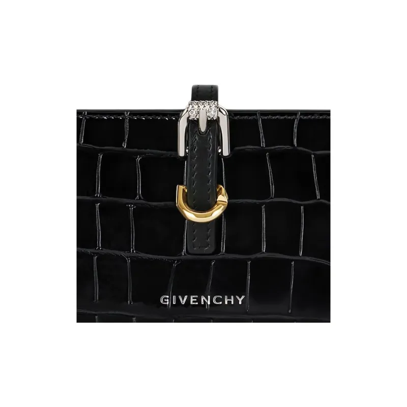Givenchy Voyou Crocodile Pattern Embossed Calfskin Wallet Women's Black-4